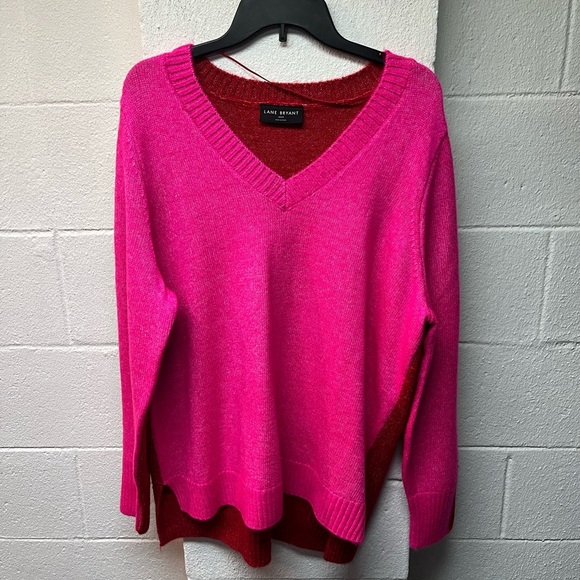 Lane Bryant Women's V-Neck Sweater in Pink and Red - Picture 1 of 3